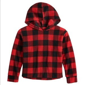 Girls Jumping Beans Microfleece Hoodie Red Buffalo Plaid